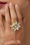 Paisley Pop_Gold Plated Kundan Floral Shaped Ring _Online_at_Aza_Fashions