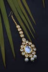 Shop_Paisley Pop_Gold Plated Polki Tear Drop Shaped Maangtikka _at_Aza_Fashions