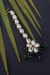 Shop_Paisley Pop_Green Kundan Flower Shaped Maangtikka _at_Aza_Fashions