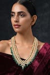 Buy_Paisley Pop_Green Pearl Floral Carved Kundan Embellished Necklace _at_Aza_Fashions