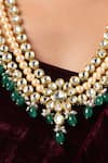 Paisley Pop_Green Pearl Floral Carved Kundan Embellished Necklace _Online_at_Aza_Fashions