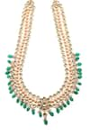 Shop_Paisley Pop_Green Pearl Floral Carved Kundan Embellished Necklace _Online_at_Aza_Fashions