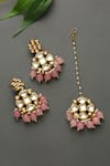 Shop_Paisley Pop_Pink Quartz Reema Kundan Embellished Maangtikka With Earrings _at_Aza_Fashions