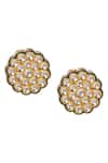 Paisley Pop_Gold Plated Kundan Floret Carved Studs _Online_at_Aza_Fashions