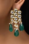 Paisley Pop_Green Kundan Handcrafted Earrings _Online_at_Aza_Fashions