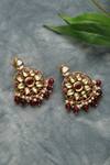 Shop_Paisley Pop_Red Kundan Handcrafted Floral Pattern Earrings _at_Aza_Fashions