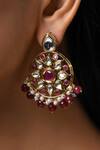 Paisley Pop_Red Kundan Handcrafted Floral Pattern Earrings _Online_at_Aza_Fashions