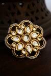 Shop_Paisley Pop_Gold Plated Polki Floral Carved Ring _at_Aza_Fashions