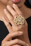 Buy_Paisley Pop_Gold Plated Polki Floral Carved Ring _Online_at_Aza_Fashions