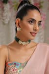 Paisley Pop_Green Kundan Floral Carved Choker Set _Online_at_Aza_Fashions