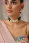 Shop_Paisley Pop_Green Kundan Floral Carved Choker Set _Online_at_Aza_Fashions