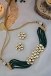 Shop_Paisley Pop_Green Kundan Floral Carved Choker Set _at_Aza_Fashions