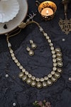 Shop_Paisley Pop_Gold Plated Kundan Tear Drop Carved Necklace Set _at_Aza_Fashions