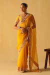 Buy_Sheetal Batra_Yellow Saree Silk Organza Embroidered Dabka Leaf Afsa With Blouse _at_Aza_Fashions