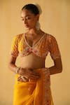 Shop_Sheetal Batra_Yellow Saree Silk Organza Embroidered Dabka Leaf Afsa With Blouse _Online_at_Aza_Fashions