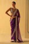 Buy_Sheetal Batra_Purple Saree Silk Organza Embroidered Dabka V Neck Hannah With Blouse _at_Aza_Fashions