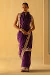 Sheetal Batra_Purple Saree Silk Organza Embroidered Dabka V Neck Hannah With Blouse _Online_at_Aza_Fashions