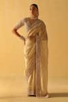 Buy_Sheetal Batra_Gold Handwoven Silk Tissue Embroidered V Neck Maheen Saree With Blouse _at_Aza_Fashions