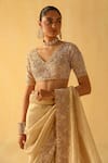 Sheetal Batra_Gold Handwoven Silk Tissue Embroidered V Neck Maheen Saree With Blouse _at_Aza_Fashions