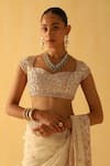 Sheetal Batra_Ivory Saree Silk Organza Embroidered Dabka Maliha Daisy With Blouse _Online_at_Aza_Fashions