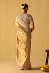 Shop_Sheetal Batra_Gold Silk, Brocade Zari, Embroidery V-neck Saraa Floral Saree With Blouse _at_Aza_Fashions