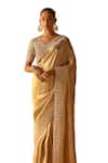 Shop_Sheetal Batra_Gold Silk, Brocade Zari, Embroidery V-neck Saraa Floral Saree With Blouse _Online_at_Aza_Fashions