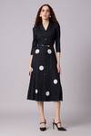 Buy_Scarlet Sage_Black Polyester Collared Teresa Pleated Polka Dot Dress With Belt_at_Aza_Fashions