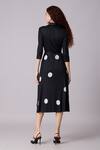 Shop_Scarlet Sage_Black Polyester Collared Teresa Pleated Polka Dot Dress With Belt_at_Aza_Fashions