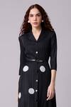Shop_Scarlet Sage_Black Polyester Collared Teresa Pleated Polka Dot Dress With Belt_Online_at_Aza_Fashions