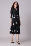 Buy_Scarlet Sage_Black Polyester Collared Teresa Pleated Polka Dot Dress With Belt
