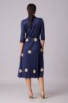 Shop_Scarlet Sage_Blue Polyester Collared Teresa Pleated Polka Dot Dress With Belt_at_Aza_Fashions