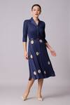 Scarlet Sage_Blue Polyester Collared Teresa Pleated Polka Dot Dress With Belt_Online_at_Aza_Fashions