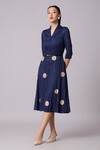 Buy_Scarlet Sage_Blue Polyester Collared Teresa Pleated Polka Dot Dress With Belt