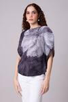 Scarlet Sage_Grey Polyester Embroidery High Neck Darell Floral Motif Top_Online_at_Aza_Fashions