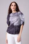 Buy_Scarlet Sage_Grey Polyester Embroidery High Neck Darell Floral Motif Top_Online_at_Aza_Fashions
