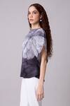 Scarlet Sage_Grey Polyester Embroidery High Neck Darell Floral Motif Top_at_Aza_Fashions