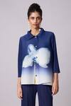 Shop_Scarlet Sage_Blue 100% Polyester Floral Collar Edith Motif Shirt _Online_at_Aza_Fashions