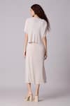 Shop_Scarlet Sage_Off White 100% Polyester Pleat Cape High Neck Elsie Detailed Midi Dress With _at_Aza_Fashions