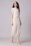 Shop_Scarlet Sage_Off White 100% Polyester Pleat Cape High Neck Elsie Detailed Midi Dress With _Online_at_Aza_Fashions