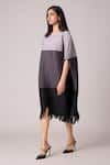 Buy_Scarlet Sage_Grey 100% Polyester Fringe Round Ira Shift Color Block Dress _Online_at_Aza_Fashions