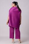 Shop_Scarlet Sage_Magenta 100% Polyester Plain Boat Neck Lanna Pleated Tunic And Pant Set _at_Aza_Fashions