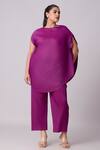 Scarlet Sage_Magenta 100% Polyester Plain Boat Neck Lanna Pleated Tunic And Pant Set _Online_at_Aza_Fashions