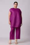 Shop_Scarlet Sage_Magenta 100% Polyester Plain Boat Neck Lanna Pleated Tunic And Pant Set _Online_at_Aza_Fashions