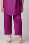 Buy_Scarlet Sage_Magenta 100% Polyester Plain Boat Neck Lanna Pleated Tunic And Pant Set 