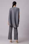 Shop_Scarlet Sage_Grey 100% Polyester Plain Boat Neck Lanna Pleated Asymmetric Tunic And Pant Set _at_Aza_Fashions