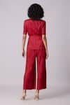 Shop_Scarlet Sage_Red 100% Polyester Textured Round Lina Pleated Top And Pant Set _at_Aza_Fashions