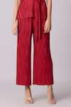 Buy_Scarlet Sage_Red 100% Polyester Textured Round Lina Pleated Top And Pant Set _Online_at_Aza_Fashions