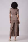 Shop_Scarlet Sage_Brown 100% Polyester Textured Round Lina Pleated Top And Pant Set _at_Aza_Fashions