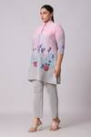 Scarlet Sage_Grey 100% Polyester Print Floral Stand Collar Adela Art Deco Tunic With Pant _at_Aza_Fashions