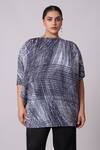 Shop_Scarlet Sage_Grey 100% Polyester Print Abstract Straight Neck Astra Geometric Top _Online_at_Aza_Fashions